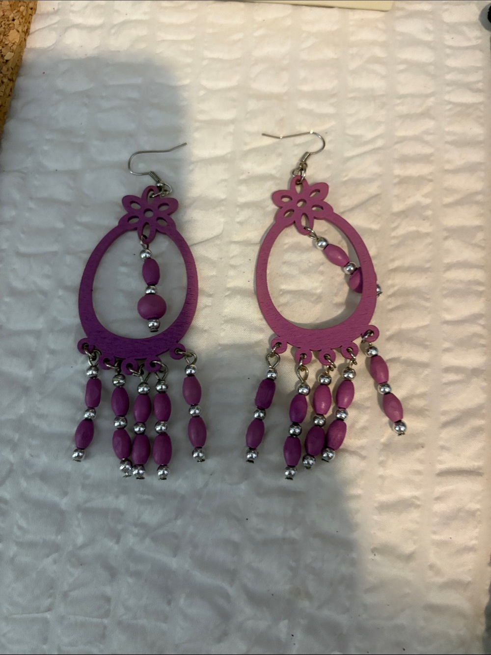 Purple Floral Teardrop Beaded Dangle Earrings